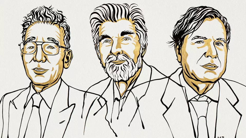 Porträtt av tre män. Illustration. 