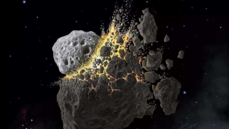 Asteroidkollision. Illustration.