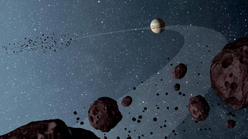 Planet och asteroider i rymden. Illustration.